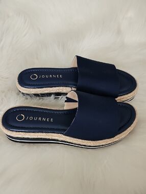 Journee Collection Navy Espadrille Slide Sandals